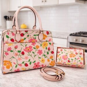 ☀️Kate Spade Madison“Strawberry Garden” Floral Satchel NWOT+Matching Wallet NIB